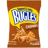 Bugles frente del paquete mostrando porción individual y conveniencia