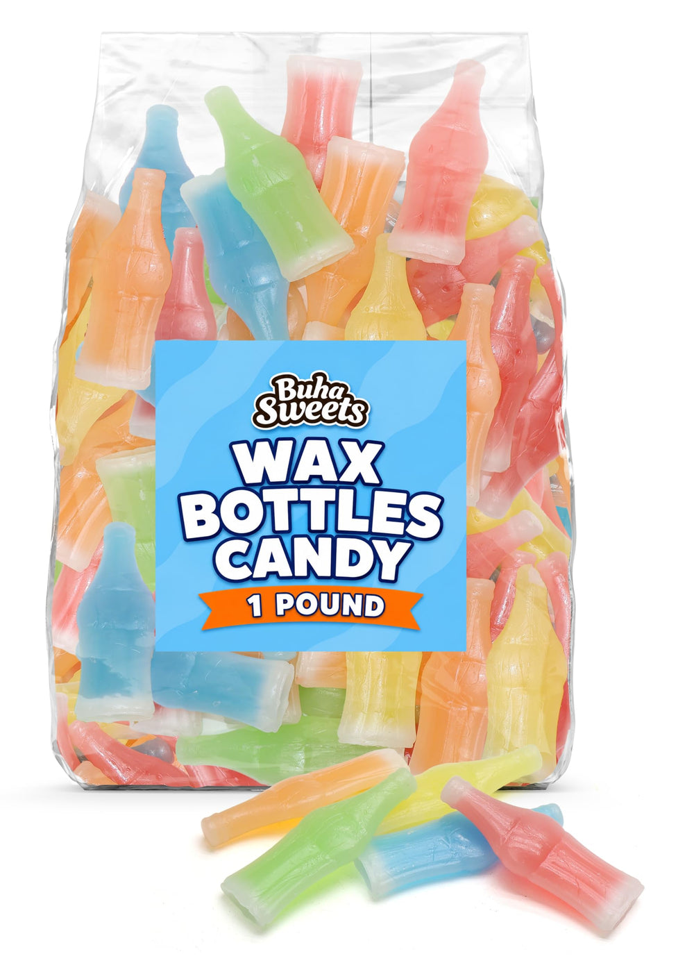 Buha Sweets empaque frontal de bolsa a granel, ideal para fiestas