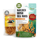 BUIE empaque frontal del Golden Irish Sea Moss mostrando pureza y origen