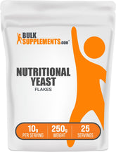 BulkSupplements envase frontal de copos de levadura nutricional, fácil identificación y uso