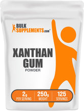 BulkSupplements envase frontal de Xanthan Gum mostrando presentación y beneficio de calidad