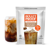 Bulletproof Iced Protein Coffee envase frontal mostrando marca y porciones, conveniencia inmediata