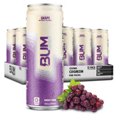 Bum Energy lata frontal mostrando diseño y sabor uva, energía sin azúcar