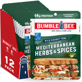 Bumble Bee empaque frontal del pouch muestra sabor mediterráneo y conveniencia