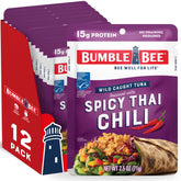 Bumble Bee sobre frontal mostrando diseño y sabor Spicy Thai Chili para conveniencia