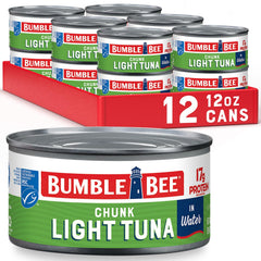 Bumble Bee vista frontal del pack de 12 latas mostrando ahorro y conveniencia