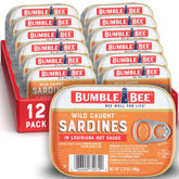 Bumble Bee sardinas presentación frontal mostrando lata y salsa picante