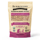Burroughs Family Farms empaque frontal mostrando la bolsa de 2 lb y beneficio frescura
