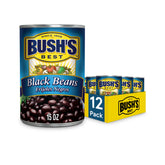 Bush's Best vista frontal de lata, frijoles listos para usar y conveniencia