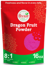 Byait envase frontal de pitaya en polvo mostrando etiqueta y tamaño
