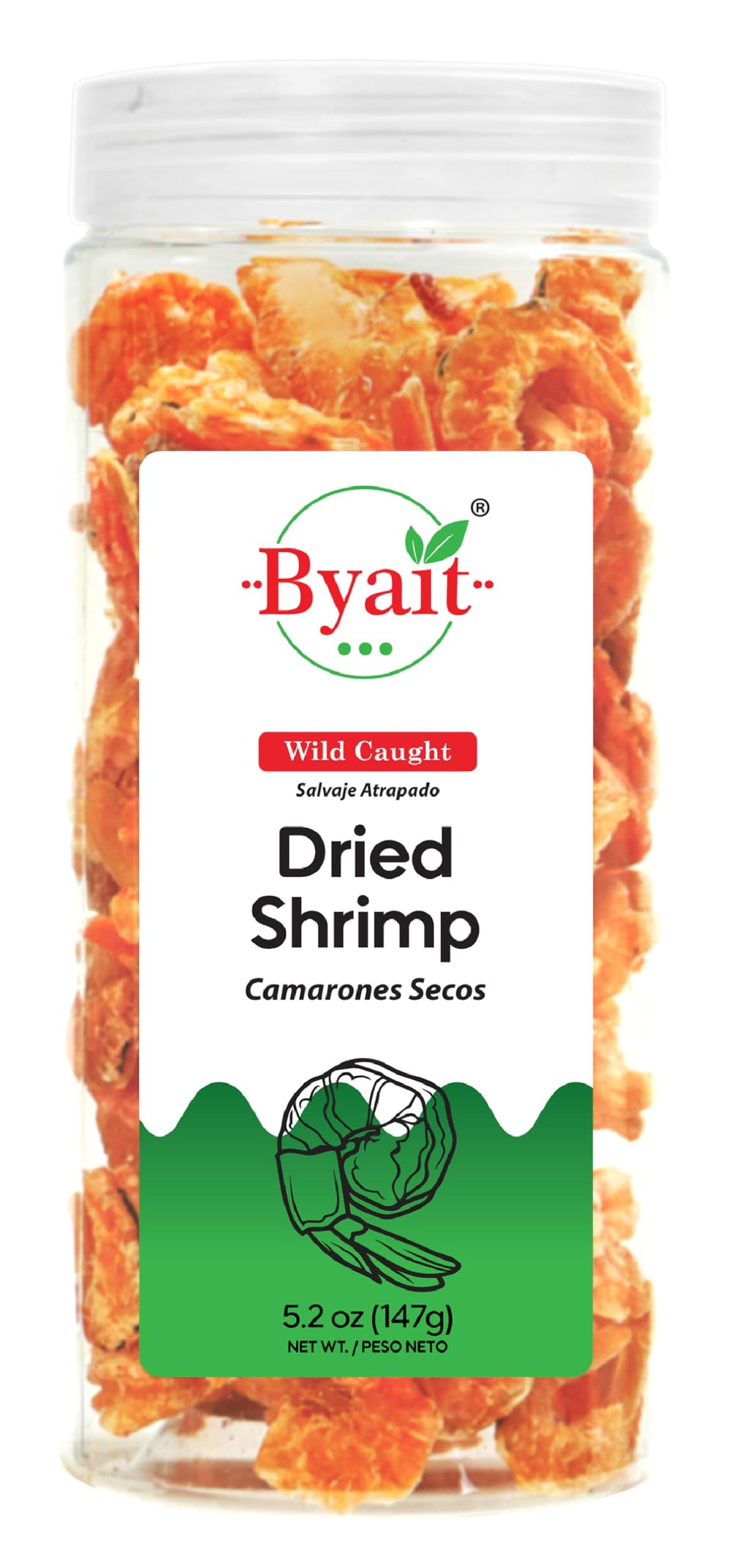 Byait frasco frontal con camarones secos, conserva sabor marino