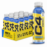 C4 lata ICY Blue Razz frente mostrando diseño y conveniencia