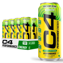 C4 lata frontal Sour Gummy Splash mostrando diseño y energía