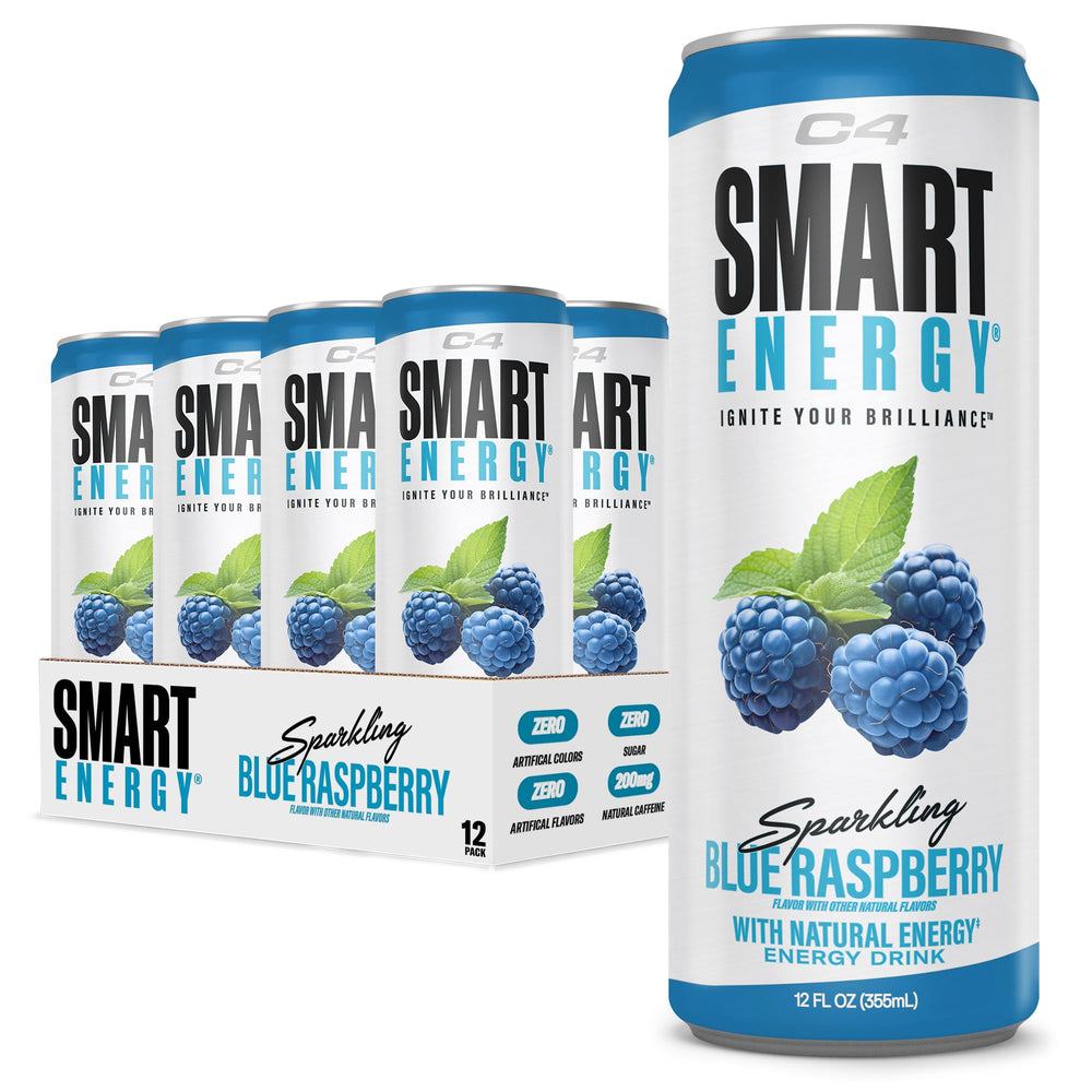 C4 lata frontal Blue Raspberry mostrando etiqueta y composición energética