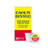 Cafe Bustelo frente del empaque mostrando caja y marca energizante