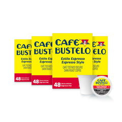 Café Bustelo frente del empaque mostrando suministro y marca