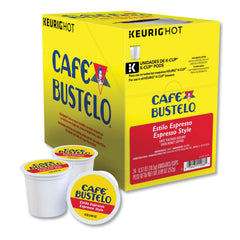 Cafe Bustelo cápsula K-Cup en primer plano, detalle de sello y frescura