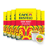 Café Bustelo paquete frontal mostrando diseño y cantidad, conveniencia inmediata