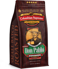 Cafe Don Pablo bolsa frontal 2 lb mostrando diseño y beneficio frescura