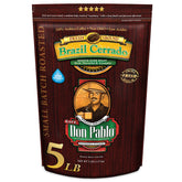 Cafe Don Pablo frente de paquete 5 lb mostrando diseño y conservación