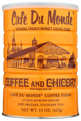 Cafe Du Monde vista frontal de lata que muestra presentación y practicidad