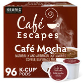 Café Escapes caja frontal de 96 cápsulas mostrando el diseño y beneficios
