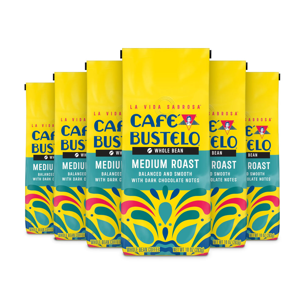 Café Bustelo bolsa frontal mostrando diseño y tamaño paquete práctico