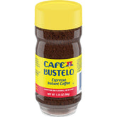 Café Bustelo frasco frontal mostrando la marca y diseño, beneficio: identificación rápida