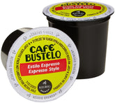 Cafe Bustelo envase frontal con 18 K-Cups mostrando conveniencia y sabor intenso