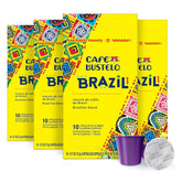Café Bustelo embalaje frontal mostrando cajas y diseño del producto