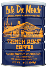 Cafe Du Monde frente del envase mostrando marca y tamaño 13 oz, fácil reconocimiento