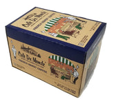 Cafe Du Monde cápsulas frontal con caja que muestra la marca y conveniencia