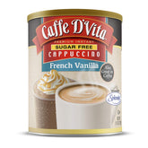 Caffe D'Vita lata frente mostrando etiqueta y beneficio sin azúcar