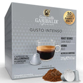 Caffè Garibaldi frente del paquete de 50 cápsulas mostrando la marca y el sabor
