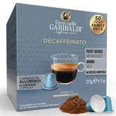Caffè Garibaldi vista frontal del paquete con 50 cápsulas, práctico y aromático