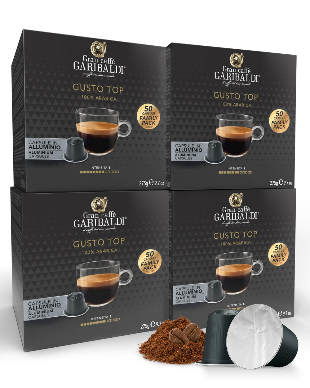 Caffè Garibaldi frontal del paquete de 200 cápsulas, beneficio conservación