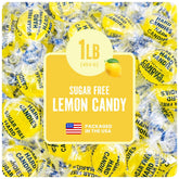 Cambie empaque frontal de lemon drops sin azúcar mostrando la bolsa de 1 lb y atractivo diseño