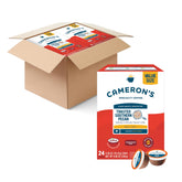 Cameron's Coffee caja frontal que muestra 96 cápsulas y conveniencia diaria