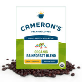 Cameron's Coffee frente del paquete 4 libras mostrando etiqueta orgánica y beneficio de mucha cantidad