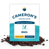 Cameron's Coffee paquete frontal mostrando marca y tamaño 4 libras, conveniencia