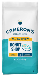Cameron's Coffee frente del empaque mostrando bolsa de 28 oz y diseño atractivo
