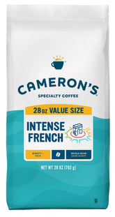 Cameron's Coffee paquete frontal 28 oz mostrando marca y tueste intenso