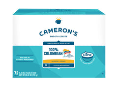 Cameron's Coffee packaging frontal mostrando 72 cápsulas y conveniencia