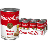 Campbell's lata frente mostrando diseño rojo y blanco y conveniencia