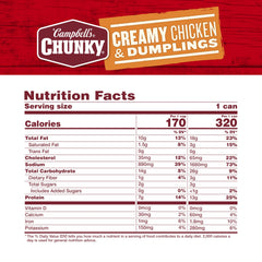 Campbell’s Chunky detalle de etiqueta indicando ingredientes y tamaño