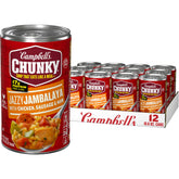 Campbell’s Chunky vista frontal de la lata mostrando etiqueta y sabor; conveniencia inmediata