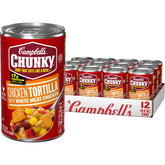 Campbell’s Chunky lata frente mostrando etiqueta y tamaño, conveniencia inmediata