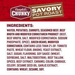 Campbell’s Chunky primer plano de la textura con trozos de carne y verduras reconfortantes