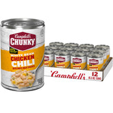 Campbell's lata frontal mostrando el producto, opción práctica y lista para calentar