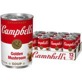 Campbell's lata frontal Golden Mushroom mostrando marca y uso fácil